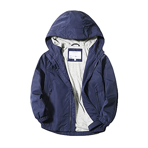 JUIYNIZT Kinder Jungen Einfarbige Jacke Übergangsjacke Warm Atmungsaktiv Winddicht Wanderjacke Regenjacke Outdoorjacke mit Kapuze(Dunkelblau, 104/110) von JUIYNIZT