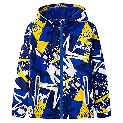 JUIYNIZT Kinder Jungen Wasserdicht Jacke Fleecefütterung Warm Outdoorjacke Atmungsaktiv Winddicht Wanderjacke Regenjacke Outdoorjacke mit Kapuze (Blau,158) von JUIYNIZT