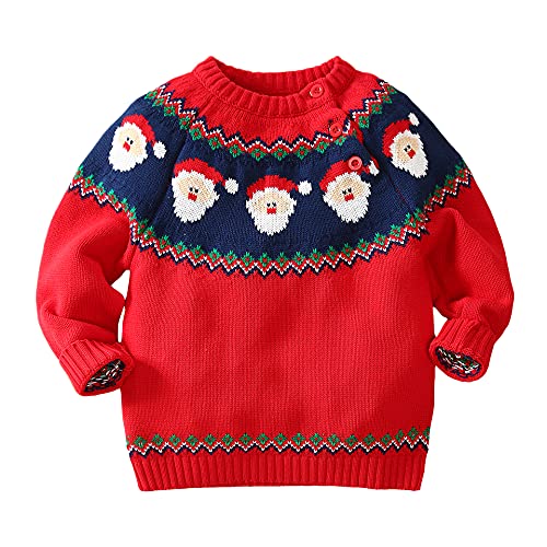 JUIYNIZT Kinder Langarm Sweater Weihnachtspullover Strickjacken Gestrickt Weihnachtsmann Strickpullover Herbst Winter Pullis Mädchen Jungen (Rot, 86-92) von JUIYNIZT