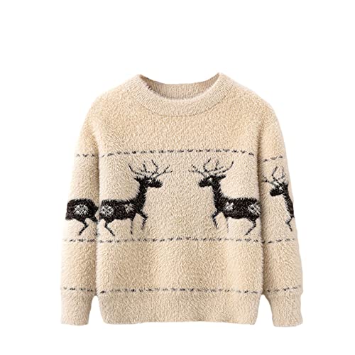 JUIYNIZT Kinder Langarm Weihnachtspullover Gestrickt Strickpullover Herbst Winter Sweater Imitation Nerzwolle Pullover Dicker Pullis für Mädchen (Aprikose, 128-134) von JUIYNIZT