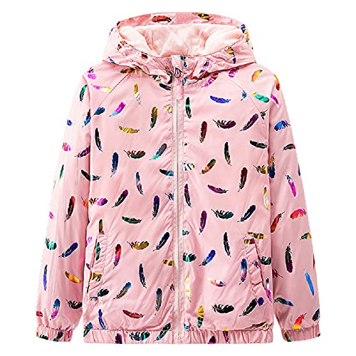 JUIYNIZT Kinder Mädchen Wasserdicht Jacken Fleecefütterung Warm Outdoorjacke Atmungsaktiv Winddicht Wanderjacke Outdoorjacke mit Kapuze (Farbige Federn, 140) von JUIYNIZT