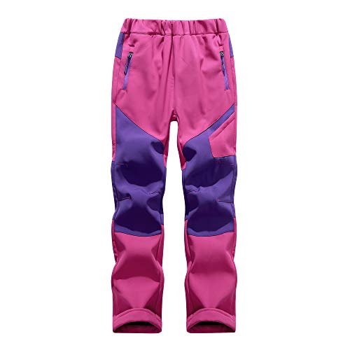 JUIYNIZT Kinder Softshellhose Gefüttert Warm Wanderhose Winddicht Skihose Fleecefütterung Trekkinghose Wasserdicht Outdoorhose mit Farbblock(Rot, 146-152) von JUIYNIZT