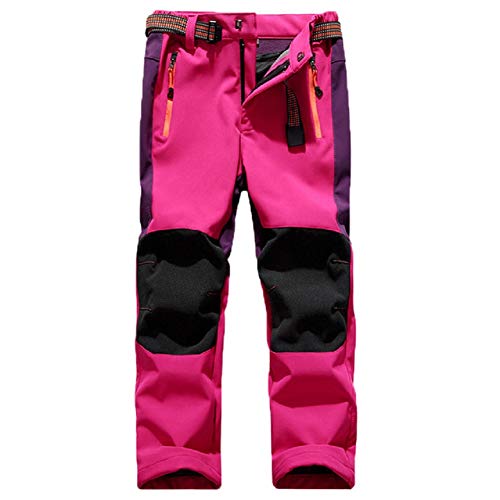 JUIYNIZT Kinder Softshellhose Gefüttert Warm Wanderhose Winddicht Spielhose Skihose Fleecefütterung Trekkinghose Regenhose Wasserdicht Outdoorhose mit Bund(Rose, 152-158) von JUIYNIZT