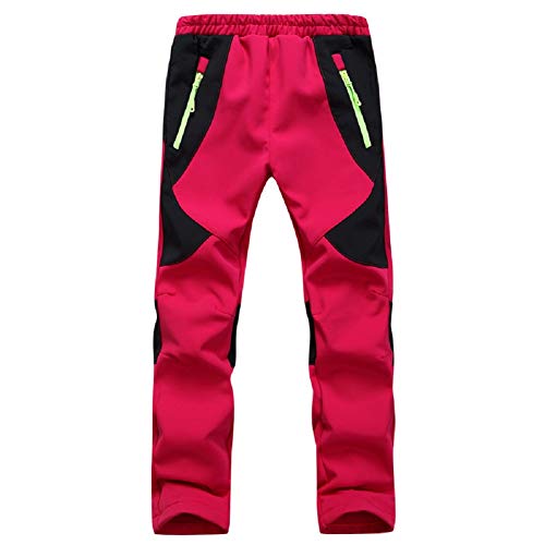 JUIYNIZT Kinder Softshellhose Gefüttert Warm Wanderhose Winddicht Spielhose Skihose Fleecefütterung Trekkinghose Wasserdicht Outdoorhose mit Farbblock(Rot, 122-128) von JUIYNIZT