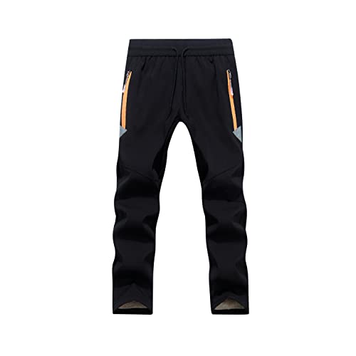 JUIYNIZT Kinder Softshellhose Gefüttert Warm Wanderhose Winddicht Spielhose Skihose Fleecefütterung Trekkinghose Wasserdicht Outdoorhose mit Reflektoren(Schwarz, 146) von JUIYNIZT