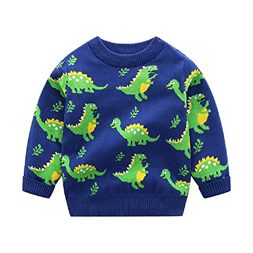 JUIYNIZT Kinder Weihnachtspullover Strickjacken Gestrickt Strickpullover Herbst Winter Langarm Sweater Pullis für Mädchen Jungen (Blau Dinosaurier, 104-110) von JUIYNIZT