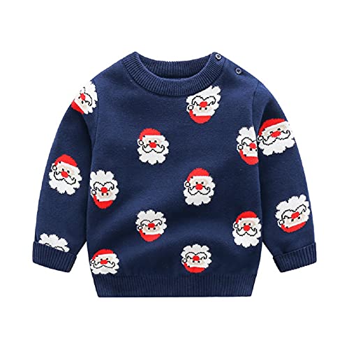 JUIYNIZT Kinder Weihnachtspullover Strickjacken Gestrickt Strickpullover Herbst Winter Langarm Sweater Pullis für Mädchen Jungen (Dunkelblau Weihnachtsmann, 86-92) von JUIYNIZT