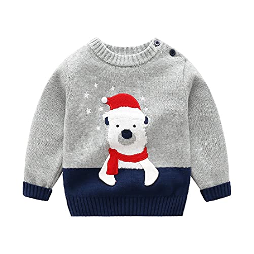 JUIYNIZT Kinder Weihnachtspullover Strickjacken Gestrickt Strickpullover Herbst Winter Langarm Sweater Pullis für Mädchen Jungen (Dunkelblauer Eisbär, 98) von JUIYNIZT