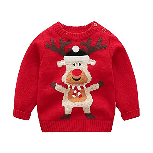 JUIYNIZT Kinder Weihnachtspullover Strickjacken Gestrickt Strickpullover Herbst Winter Langarm Sweater Pullis für Mädchen Jungen (Weihnachtshirsch mit Schal, 116-122) von JUIYNIZT