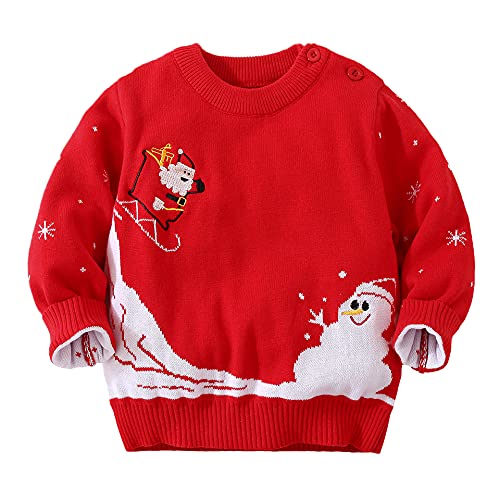 JUIYNIZT Mädchen Jungen Kinder Langarm Sweater Weihnachtspullover Strickjacken Gestrickt Strickpullover Herbst Winter Pullis(Rot, 74-80) von JUIYNIZT