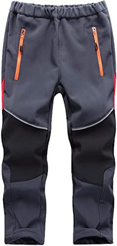 JUIYNIZT Mädchen Jungen Softshellhose Gefüttert Warm Wanderhose Winddicht Spielhose Skihose Fleecefütterung Trekkinghose Regenhose Wasserdicht Outdoorhose mit Bund(Grau_Schwarz, 122-128) von JUIYNIZT