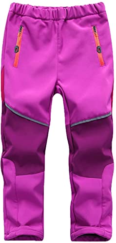 JUIYNIZT Mädchen Jungen Softshellhose Gefüttert Warm Wanderhose Winddicht Spielhose Skihose Fleecefütterung Trekkinghose Regenhose Wasserdicht Outdoorhose mit Bund(Lila_Rot, 146) von JUIYNIZT