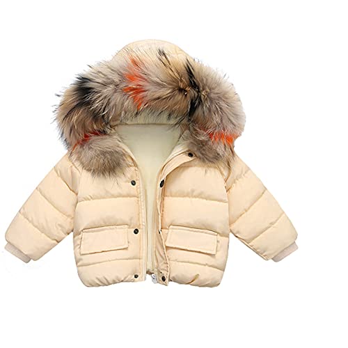 JUIYNIZT Mädchen Jungen Winterjacke Windicht Jacken Baby Fleecefütterung Warm Steppjacke mit Kapuze Baumwolle Windjacke dick Mantel(Beige,86) von JUIYNIZT