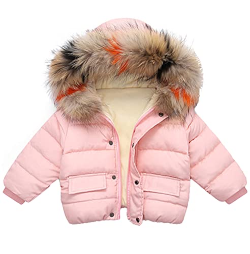 JUIYNIZT Mädchen Jungen Winterjacke Windicht Jacken Baby Fleecefütterung Warm Steppjacke mit Kapuze Baumwolle Windjacke dick Mantel(Rosa,74-80) von JUIYNIZT