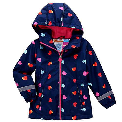 JUIYNIZT Mädchen Kinder Wasserdicht Jacke Fleecefütterung Herz Outdoorjacke Atmungsaktiv Winddicht Wanderjacke Outdoorjacke mit Kapuze (Dunkelblau, 98/104) von JUIYNIZT