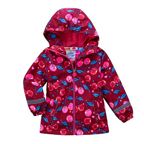 JUIYNIZT Mädchen Kinder Wasserdicht Jacke Fleecefütterung Kirsche Outdoorjacke Atmungsaktiv Winddicht Wanderjacke Outdoorjacke mit Kapuze (Rot, 134/140) von JUIYNIZT