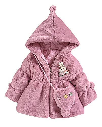 JUIYNIZT Mädchen Winterjacke Windicht Jacken Baby Fleece Plüschmantel Warm Steppjacke Kapuzenjacke dick Pelzimitat Prinzessinenkleid Mantel(Rosa-Lila,98) von JUIYNIZT