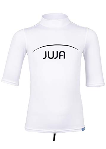 JUJA Badeshirt für Kinder, mit UV-Schutz - Schwimmshirt aus recycelten PET-Flaschen - Schutzkleidung/Badebekleidung für Jungen & Mädchen - Mit kurzen Ärmeln - Weiß - 104-110cm von JUJA