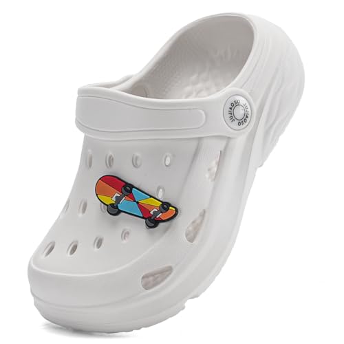 JUJIAOSO Kinder Gartenschuhe Unsiex Schiebesandale niedliche cartoon-Clip Clogs, Weiß, 10.5 UK Child JUJIAOSO Kinder Gartenschuhe Unsiex Schiebesandale niedliche cartoon-Clip Clogs, Weiß, 10.5 UK Child von JUJIAOSO
