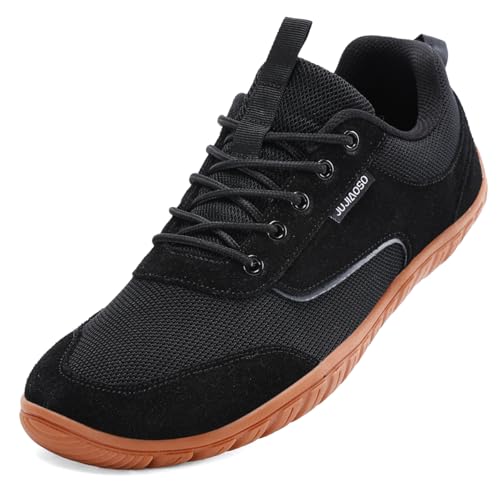 JUJIAOSO Unisex Breite Barfußschuhe für Herren Damen Outdoor Trail Running Minimalistische Walkingschuhe Leicht und Atmungsaktiv, Schwarz / Braun, 37.5 EU von JUJIAOSO