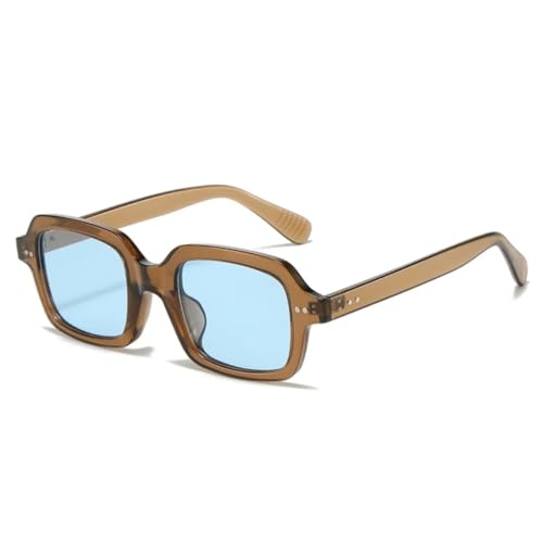 JUJNTNT Beliebte Mode Jelly Color Square Damen Sonnenbrille Vintage Punk Nieten Herren Shades UV400 (Teeblau) von JUJNTNT