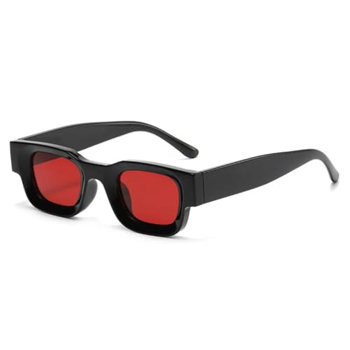 JUJNTNT Beliebte Retro-Sonnenbrille mit kleinem Rechteck und Metallscharnier, UV400 (Schwarz-Rot) von JUJNTNT