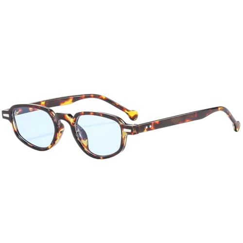 JUJNTNT Beliebte kleine Cat-Eye-Sonnenbrille für Damen und Herren, Retro, klare Ozeanlinse, UV400-Nieten (Leopardenblau) von JUJNTNT