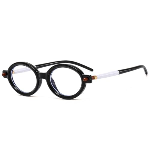 JUJNTNT Beliebte kleine ovale Sonnenbrille für Damen und Herren, Retro, klare Ozeanlinse, Punk-Nieten, UV400 (schwarz klar) von JUJNTNT