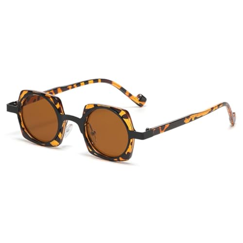 JUJNTNT Beliebte modische kleine quadratische Sonnenbrille für Damen, Retro, Bonbonfarbe, klare Gläser, Herrenrahmen (Leopardentee) von JUJNTNT