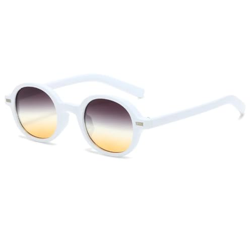 JUJNTNT Beliebte runde Sonnenbrille für Damen und Herren, trendige klare Ozeanlinse mit UV400 (Weiß-Graubraun) von JUJNTNT