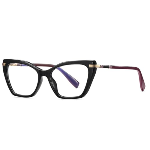 JUJNTNT Cat-Eye-Brille mit Federscharnier für Damen (glänzend schwarz) von JUJNTNT