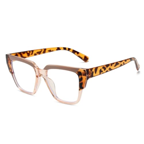 JUJNTNT Cat Eye Bunte Damen Brillengestell Mode Polygon Klar Herren Leopardengestell (Khaki Champagner) von JUJNTNT