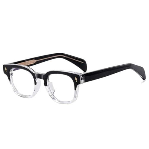 JUJNTNT Damen Brillengestell Retro Klar Herren Federscharnier Nieten Rahmen (Schwarz transparent) von JUJNTNT