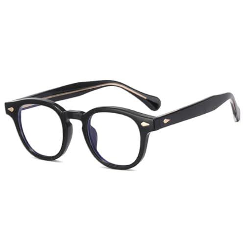 JUJNTNT Damen-Brillenrahmen, durchsichtig, Retro, für Herren, Federscharnier, Nietenrahmen (schwarz-golden) von JUJNTNT