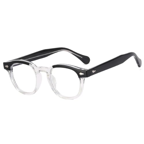 JUJNTNT Damen-Brillenrahmen, transparent, Retro, für Herren, Federscharnier, Nietenrahmen (schwarz transparent) von JUJNTNT