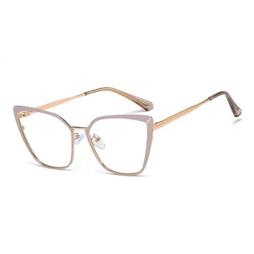 JUJNTNT Federscharnier Damen Metall Cat Eye Brillengestell Doppelfarben (C6 Lila Pink) von JUJNTNT