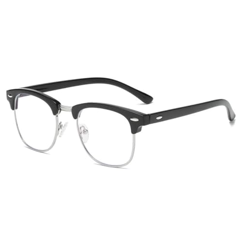 JUJNTNT Klassische Vintage-Brille für Herren und Damen, Halbrahmen (glänzend, Schwarz/Silber) von JUJNTNT