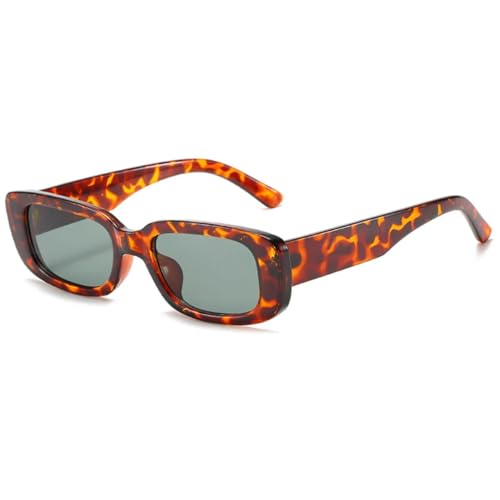 JUJNTNT Kleine Sonnenbrille für Damen, Kunststoffrahmen, Farbverlauf, trendige Brille, UV400 (C8Leopard-Grün) von JUJNTNT