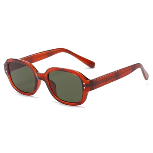 JUJNTNT Kleine Sonnenbrille für Damen und Herren, Nieten, UV400, Punk, Vintage (C2, Braun-Grün) von JUJNTNT