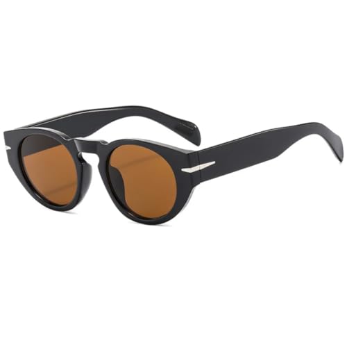 JUJNTNT Kleine runde Retro-Sonnenbrille für Damen und Herren, UV400 (Schwarzbraun) von JUJNTNT