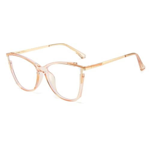 JUJNTNT Metall-Cat-Eye-Brillenrahmen für Damen, Retro, durchsichtig, für Herren, Federscharnierrahmen (Champagner) von JUJNTNT