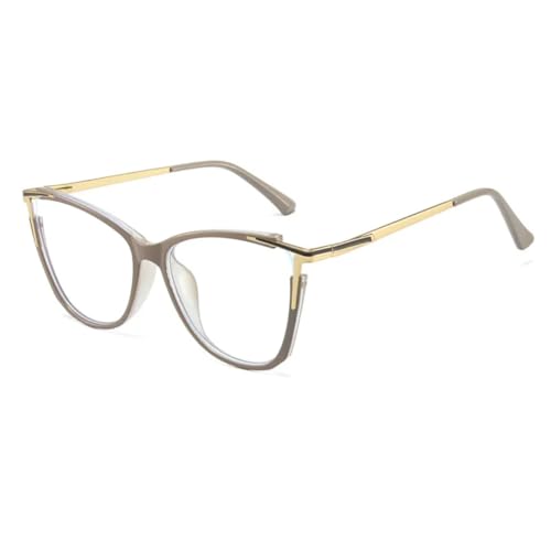 JUJNTNT Metall-Cat-Eye-Brillenrahmen für Damen, Retro, durchsichtig, für Herren, Federscharnierrahmen (Khaki) von JUJNTNT