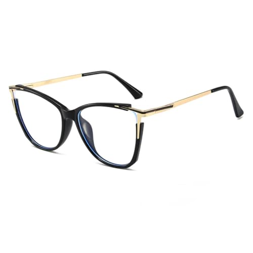 JUJNTNT Metall-Cat-Eye-Brillenrahmen für Damen, Retro, durchsichtig, für Herren, Federscharnierrahmen (schwarz) von JUJNTNT