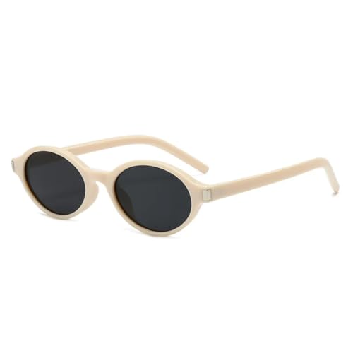 JUJNTNT Modische kleine ovale Sonnenbrille für Damen, UV400, Retro-Punk-Sonnenbrille für Herren, Leopardenmuster (Beige-Grau) von JUJNTNT