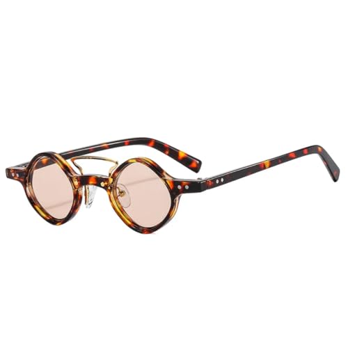 JUJNTNT Modische kleine quadratische Sonnenbrille für Damen, Retro, Doppelstege, klare Ozeangläser, UV400, Herren, Nieten, Punk (Leoparden-Champagner) von JUJNTNT
