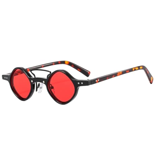 JUJNTNT Modische kleine quadratische Sonnenbrille für Damen, Retro, Doppelstege, klare Ozeangläser, UV400, Herren, Nieten, Punk (Schwarz, Leopardenrot) von JUJNTNT