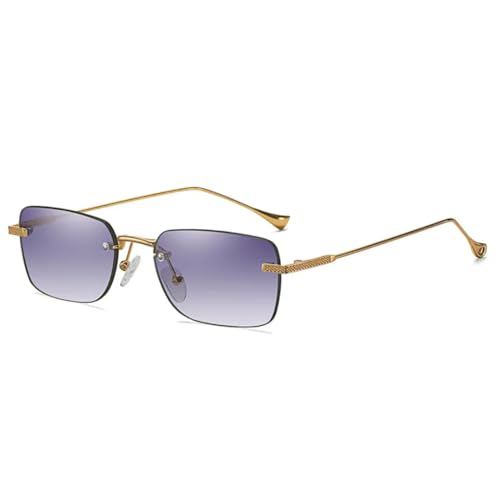 JUJNTNT Modische randlose kleine rechteckige Sonnenbrille für Damen, Retro, klarer Farbverlauf, Herren, bunte quadratische Sonnenbrille, UV400 (grauer Farbverlauf) von JUJNTNT