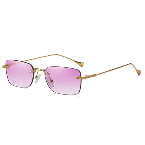 JUJNTNT Modische randlose kleine rechteckige Sonnenbrille für Damen, Retro, klarer Farbverlauf, Herren, bunte quadratische Sonnenbrille, UV400 (lila Farbverlauf) von JUJNTNT