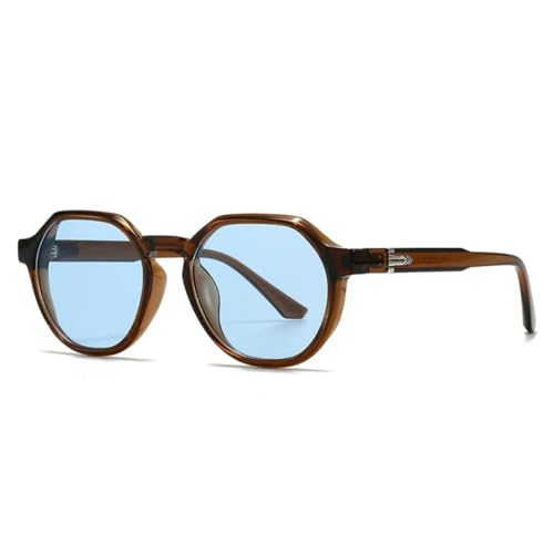 JUJNTNT Modische runde Punk-Sonnenbrille für Damen, UV400, Retro-Trend, Nieten, Farbverlauf, Herren (braun/blau) von JUJNTNT