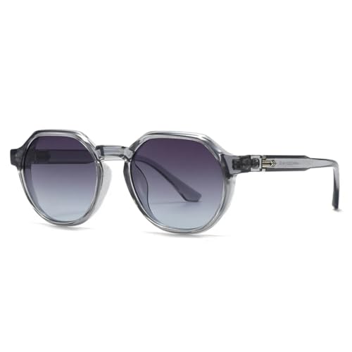 JUJNTNT Modische runde Punk-Sonnenbrille für Damen, UV400, Retro-Trend, Nieten, Farbverlauf, Herren (grau, grauer Farbverlauf) von JUJNTNT